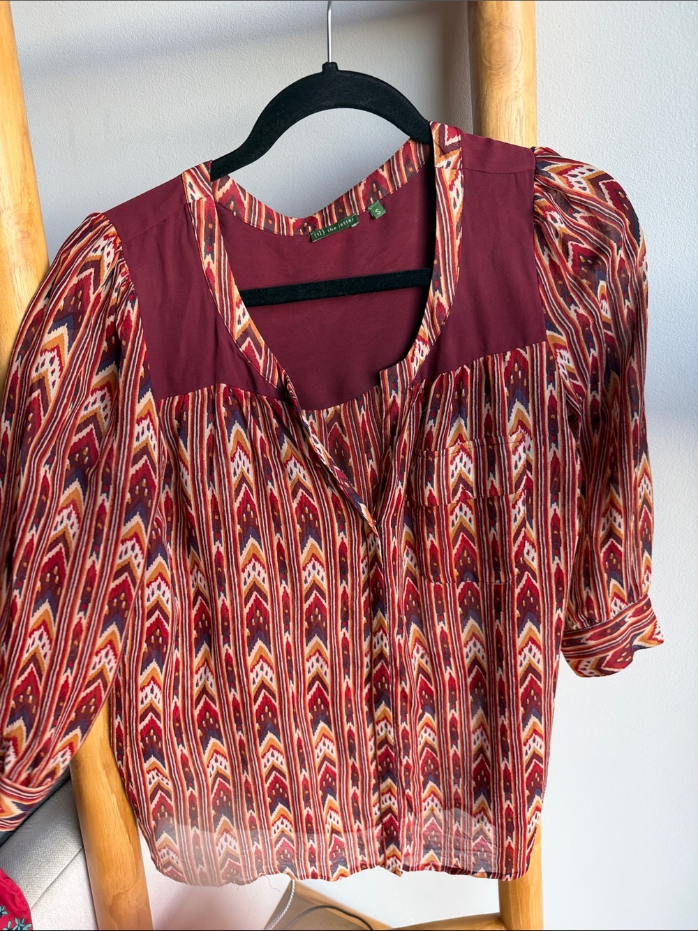 The Letter Maroon Multi-Print Short Sleeve Blouse
